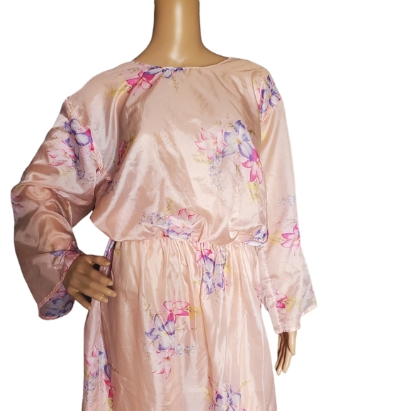Vintage 70s Handmade Semi Sheer Floral Bluson Mumu Caftan Housedress - Picture 2 of 8